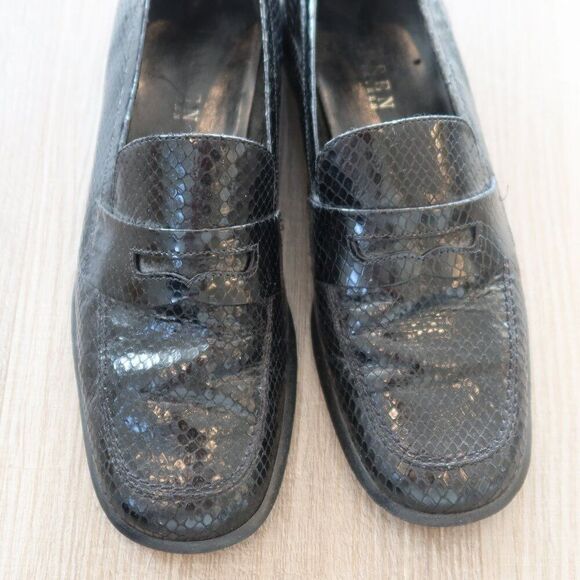 RALPH LAUREN leather penny loafer shoes black croc 7.5 office old money business - Picture 2 of 9